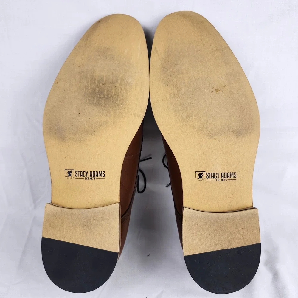 STACY ADAMS Cognac Brown DICKINSON DRESS SHOES Oxford Cap Toe LACE UP EUC sz 12M